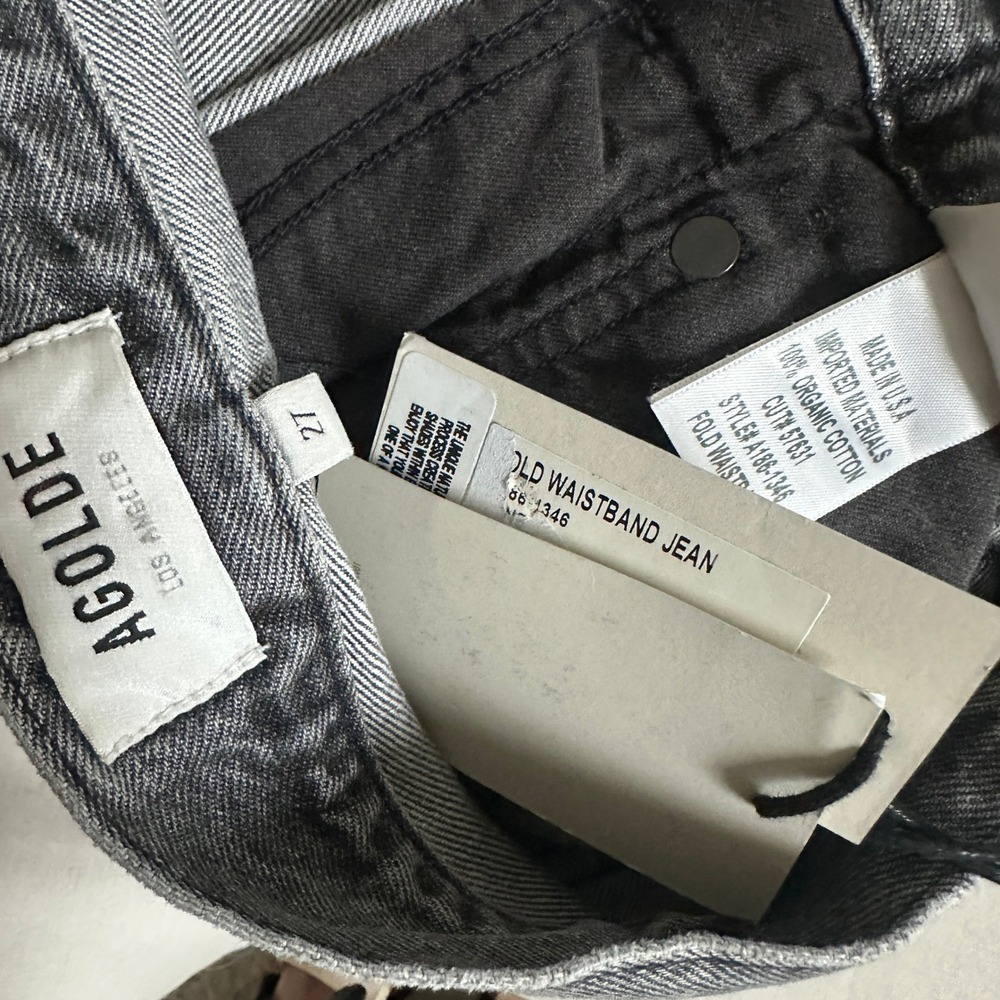 NWT AGOLDE High Rise Fold Waistband Jeans Straight Wide Leg Charcoal Wash 27 - Picture 9 of 12